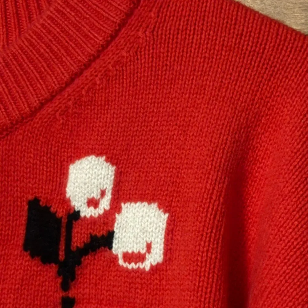 J Crew Vintage Wool Cardigan in cherry print Sz M (runs big) - Picture 2 of 13